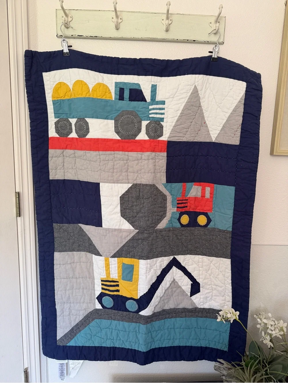 Pottery Barn Kids Jax Construction Trucks Quilt - Crib Sized